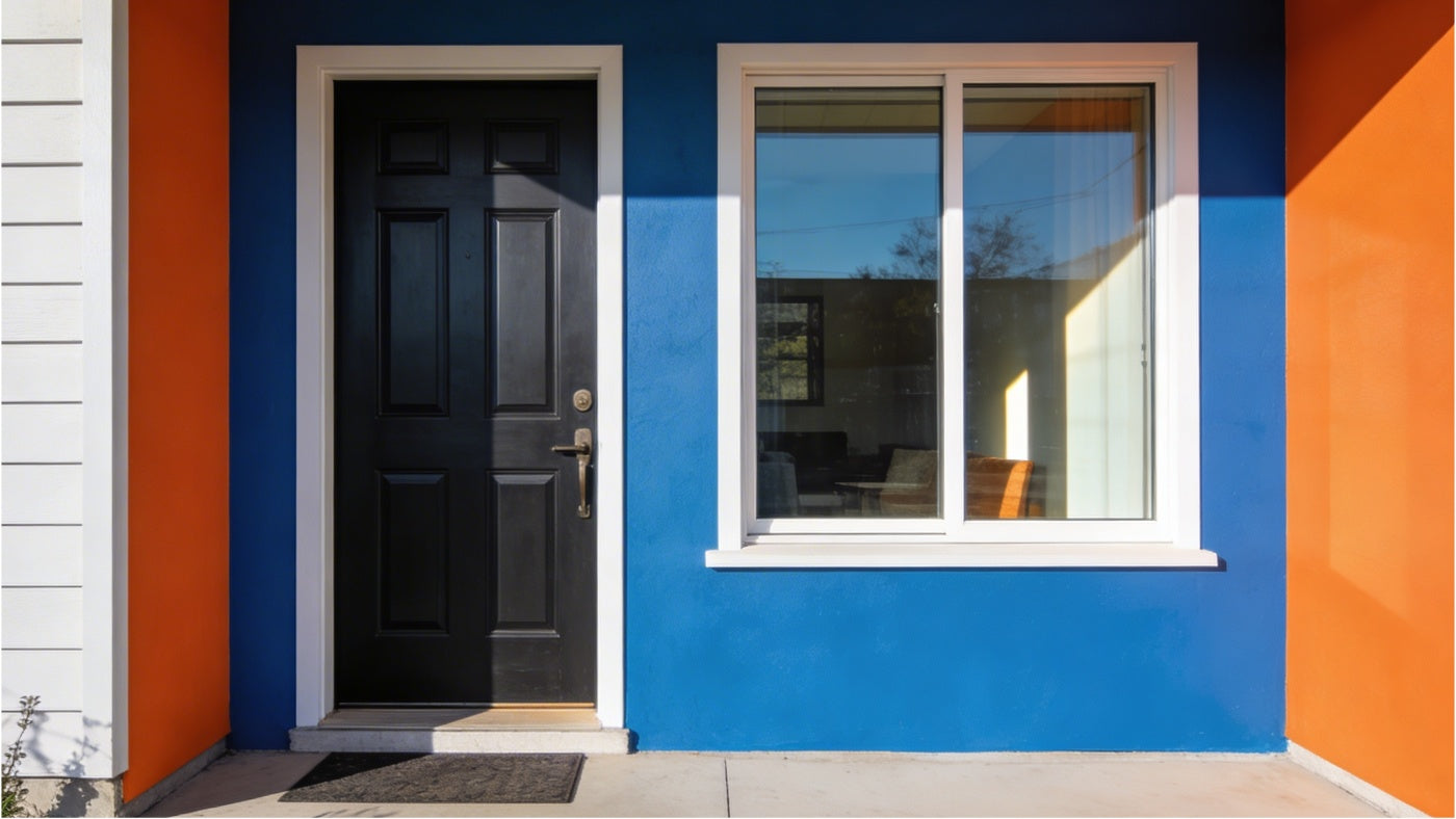 Doors and windows including modern entry doors and residential windows in a clean architectural display