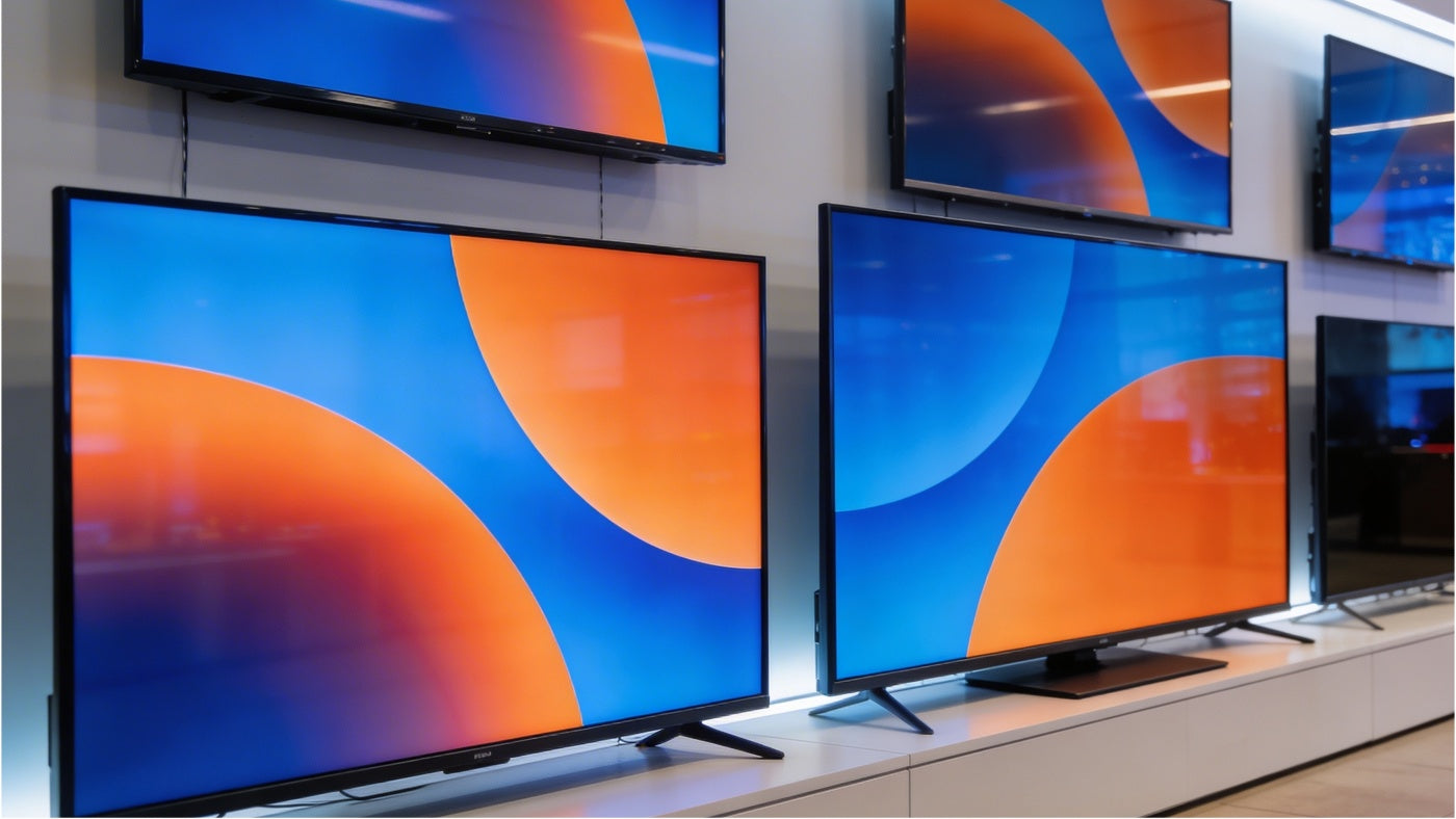 Flat screen televisions displayed in a clean modern setup with vibrant visuals