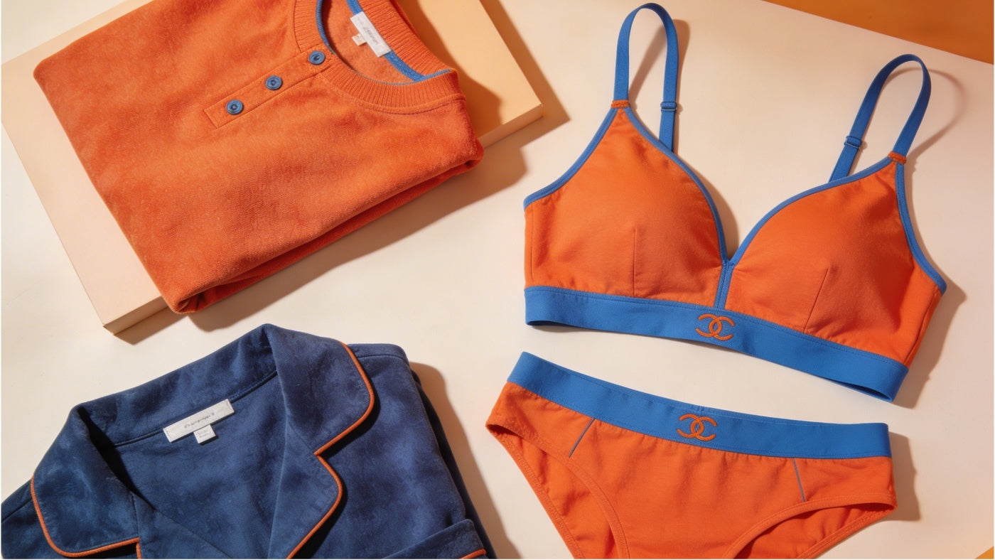 Women's intimates and loungewear displayed in a clean soft and comfortable layout
