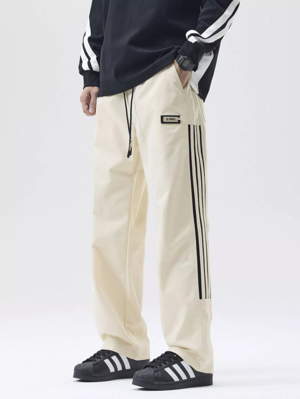 Men's Full Size Side Striped Wide Leg Casual Pants Plus Size | Tampa Bay Discounts