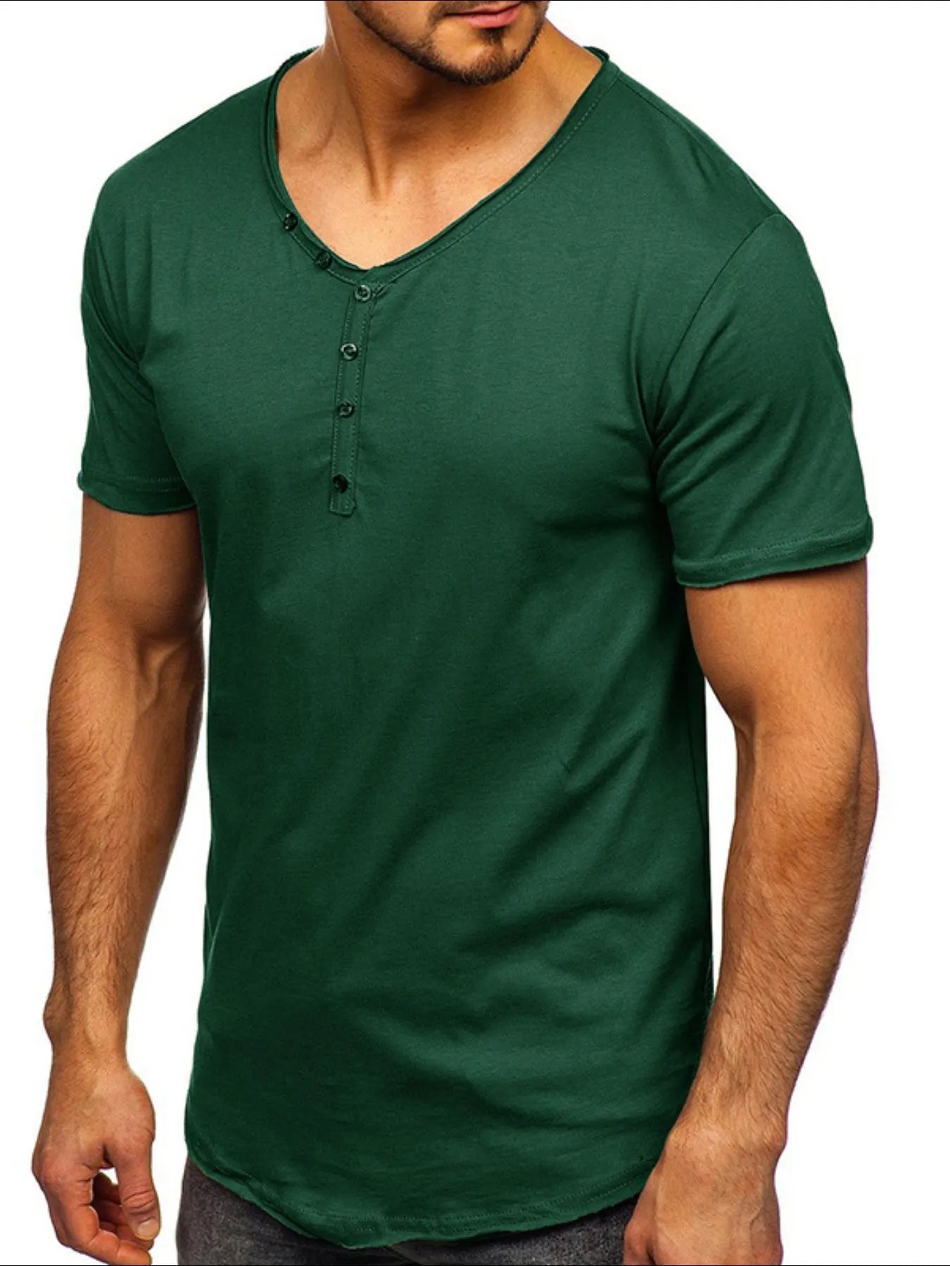 Men's V-Neck Henley Polo T-Shirt | Tampa Bay Discounts