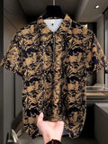 Men's Full Size Printed Quarter Zip Short Sleeve Polo Plus Size | Tampa Bay Discounts