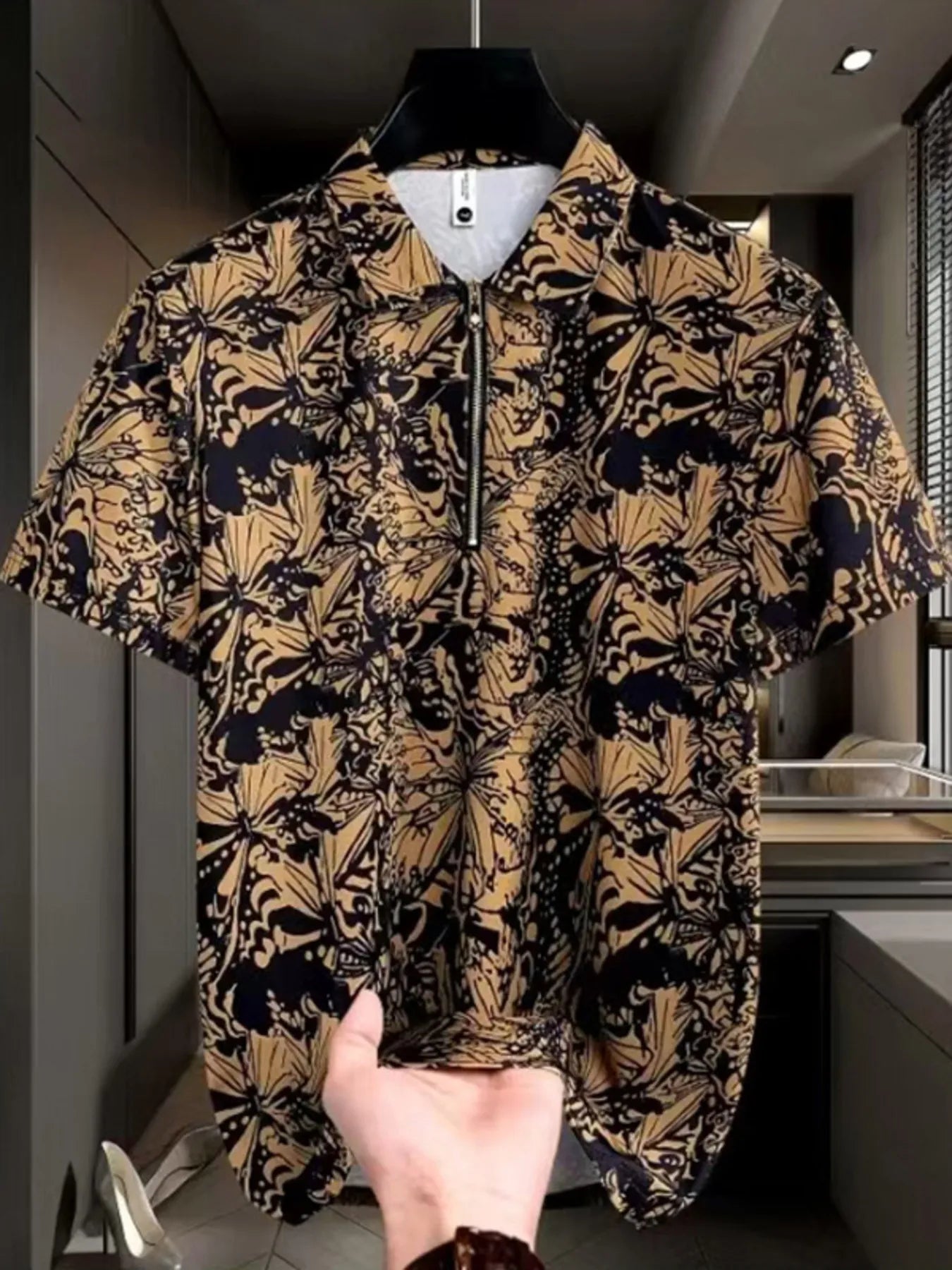 Men's Full Size Printed Quarter Zip Short Sleeve Polo Plus Size | Tampa Bay Discounts