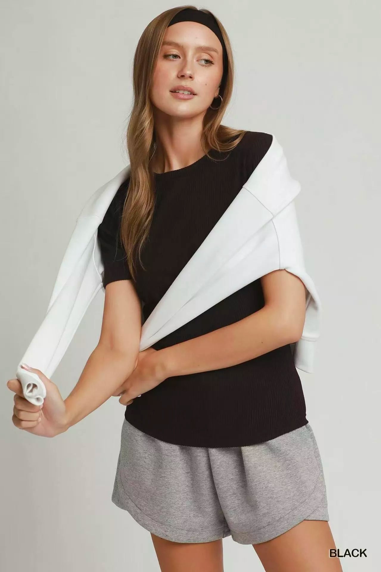 umgee-brushed-rib-short-sleeve-top image 2