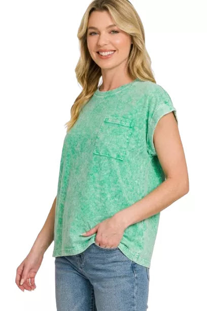 zenana-halo-snow-washed-cuffed-short-sleeve-tee-4 image 2