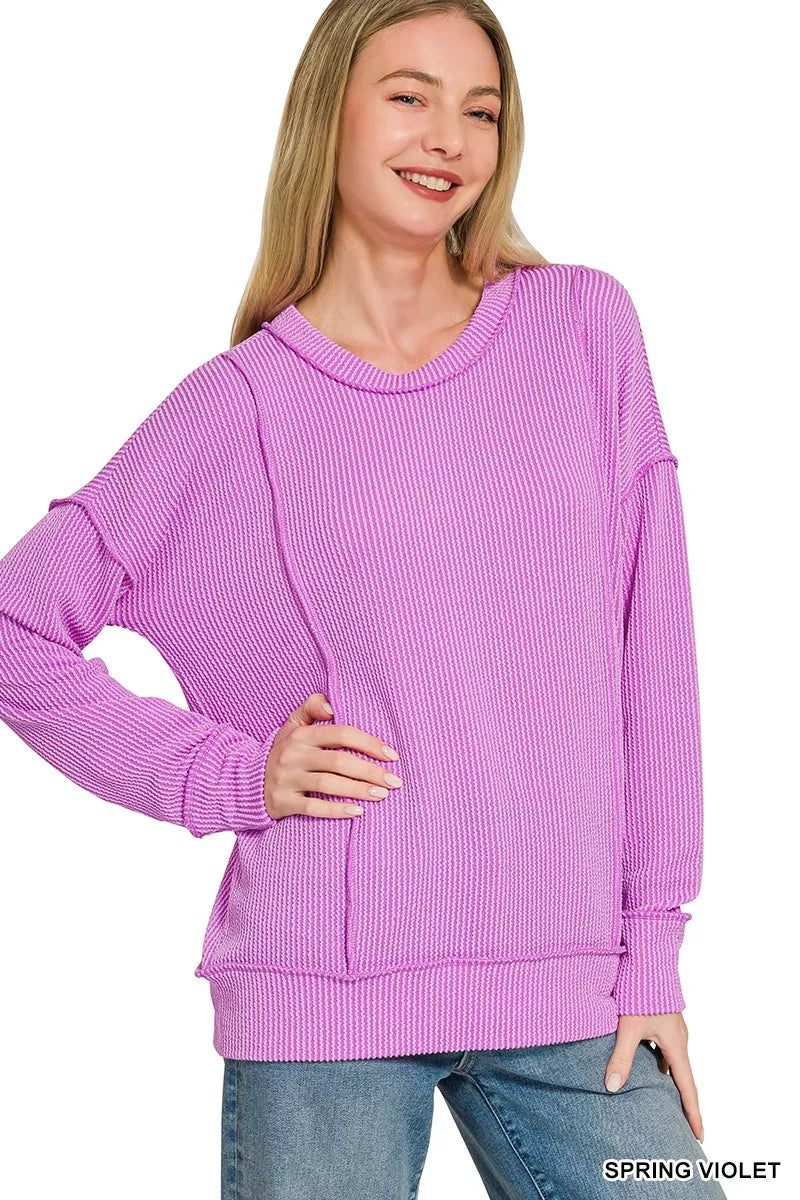zenana-corded-rib-long-sleeve-round-neck-top-1 image 2