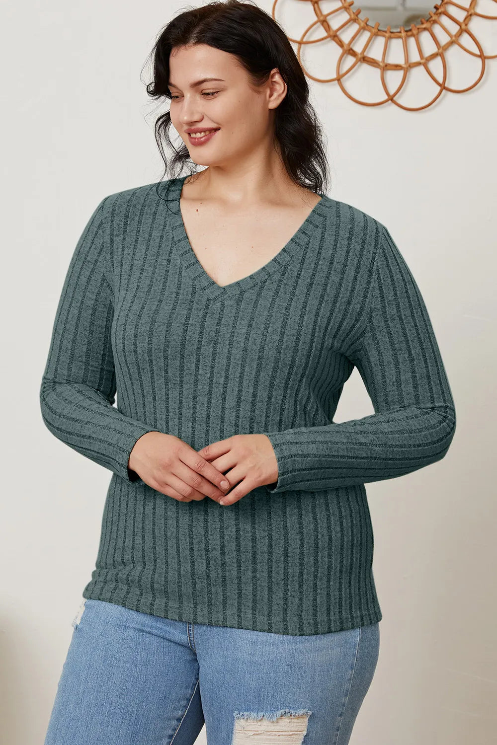 basic-bae-full-size-ribbed-v-neck-long-sleeve-t-shirt image 15