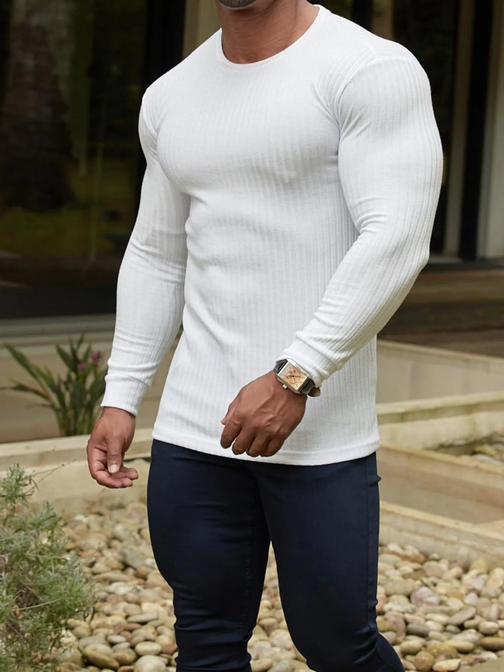 Men's Ribbed Round Neck Long Sleeve T-Shirt | Tampa Bay Discounts