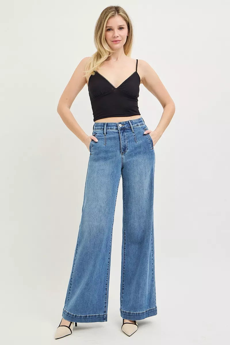 risen-tummy-control-elastic-band-high-rise-wide-jeans Image 6