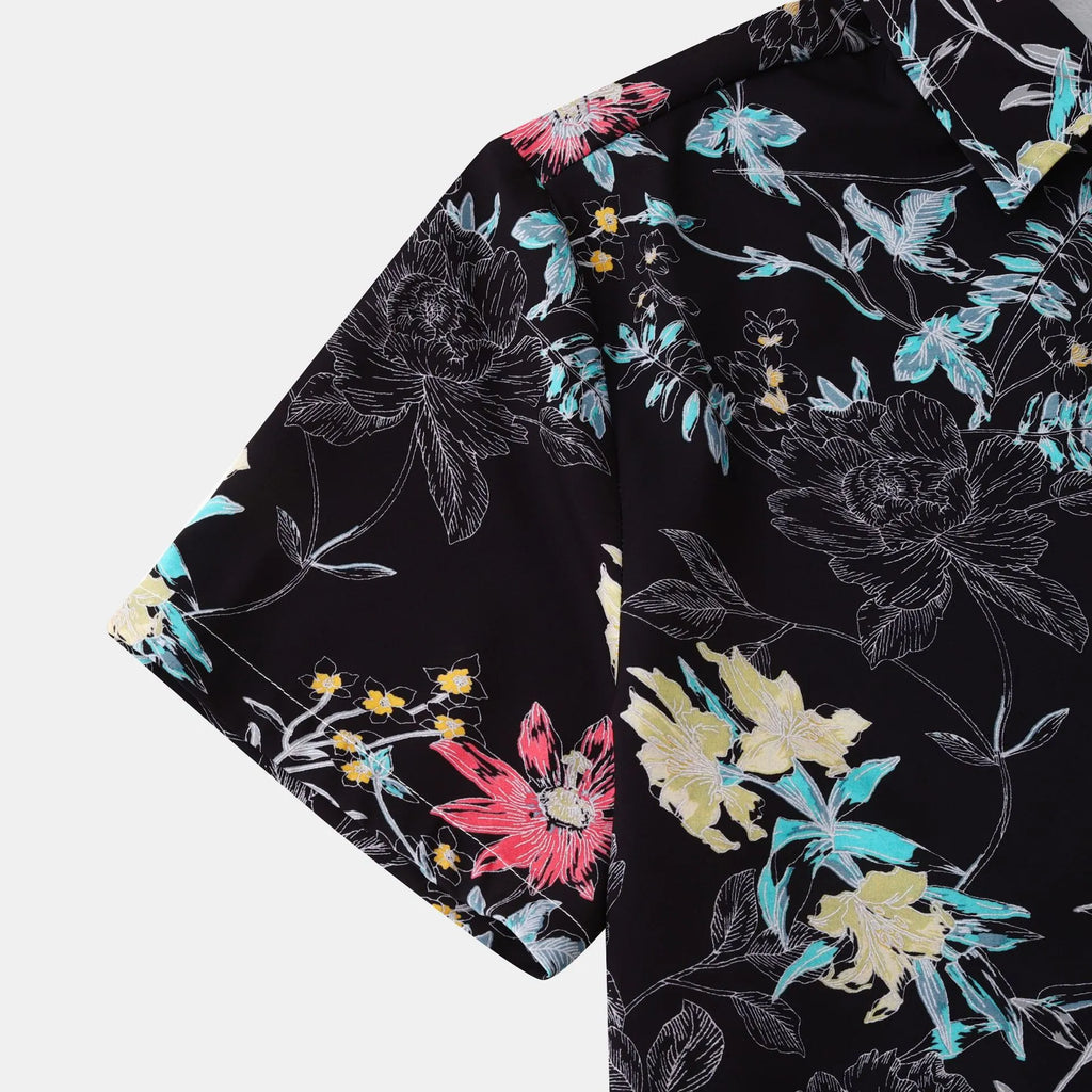Men's Plus Size Floral Print Short Sleeve Button Down Casual Shirt | Tampa Bay Discounts