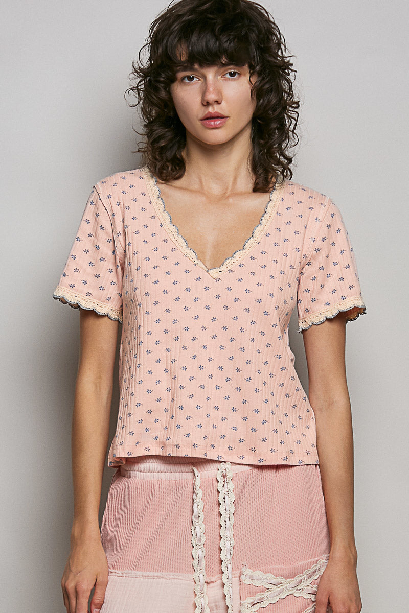 pol-floral-v-neck-short-sleeve-rib-t-shirt image 2