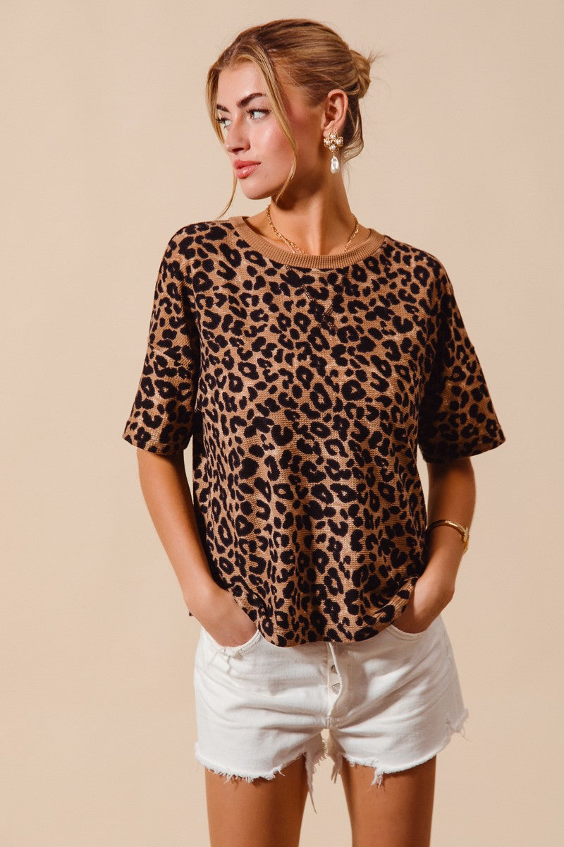 so-me-leopard-thermal-waffle-knit-loose-fit-top image 1