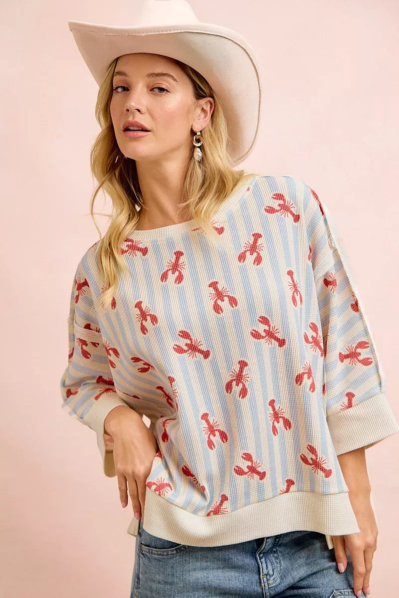 bibi-4th-of-july-lobsters-stripe-waffle-knit-sleeve-top image 1
