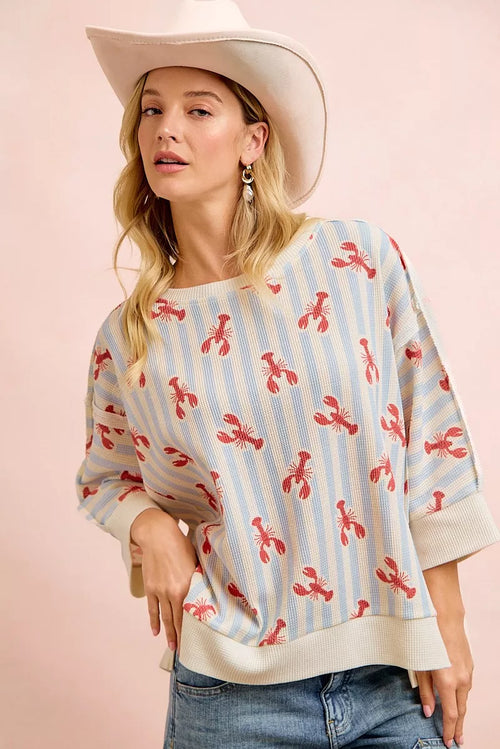 bibi-4th-of-july-lobsters-stripe-waffle-knit-sleeve-top image 1