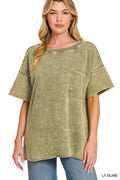 zenana-french-terry-washed-drop-shoulder-raw-edge-top image 1