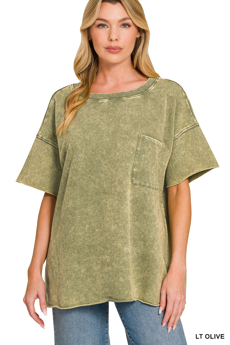 zenana-french-terry-washed-drop-shoulder-raw-edge-top image 1