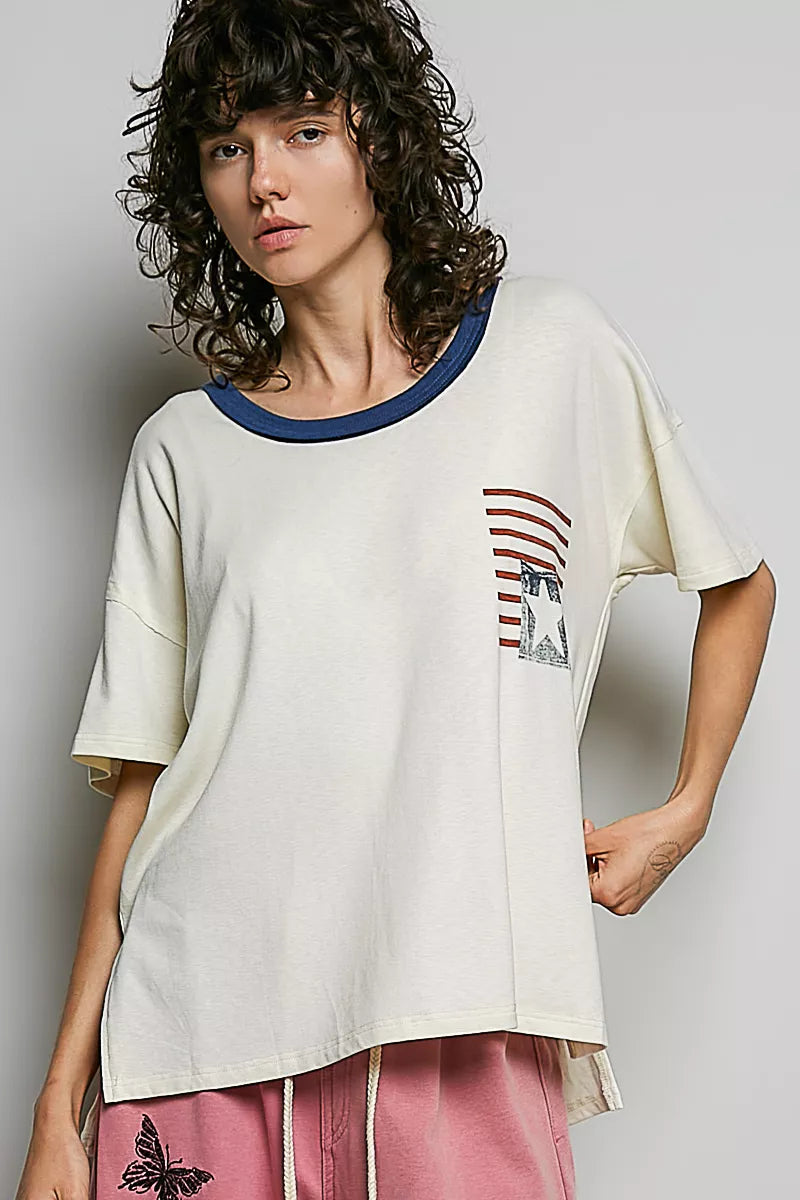 pol-american-flag-color-block-side-slit-cotton-top image 4