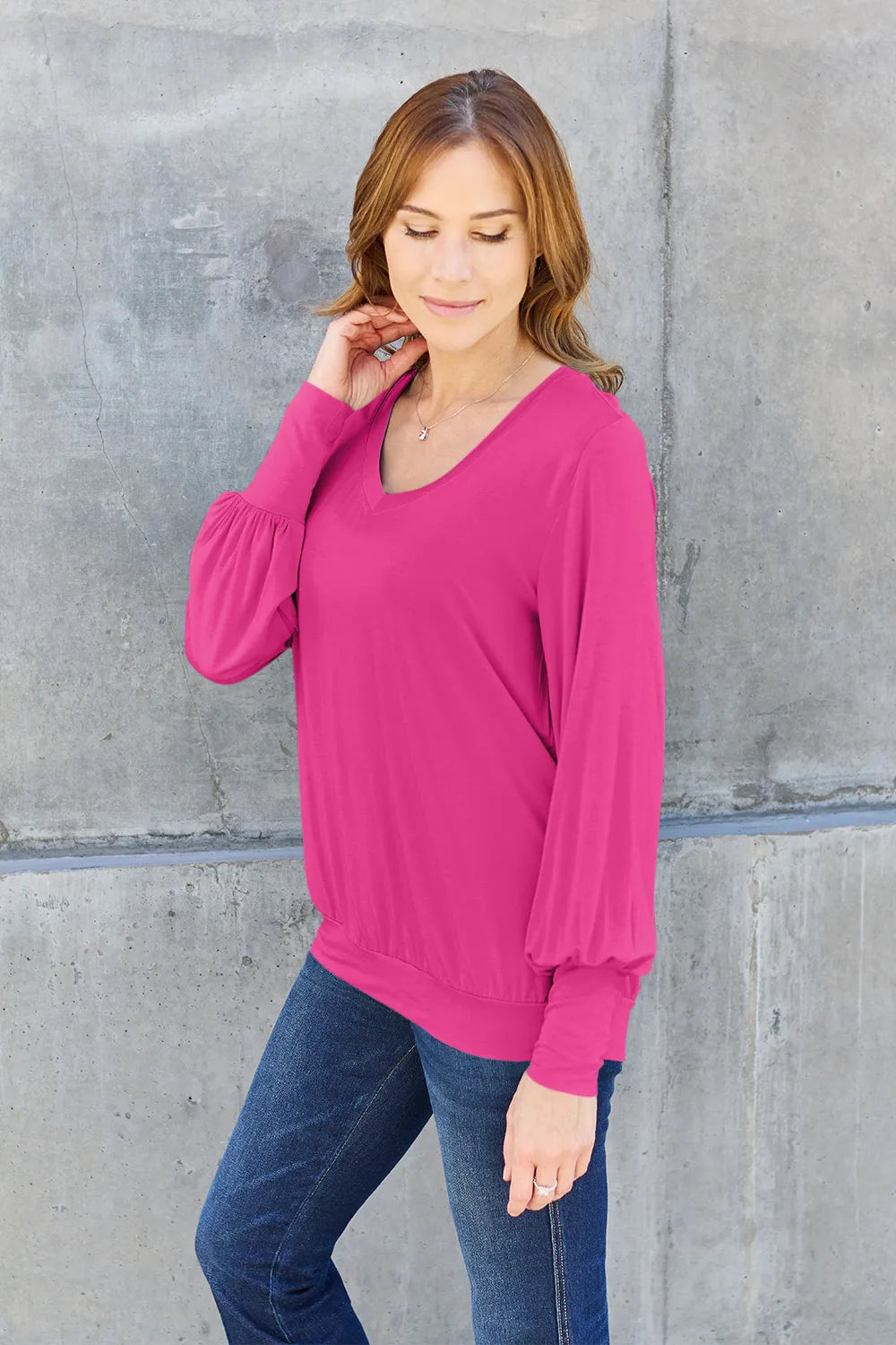 basic-bae-full-size-v-neck-lantern-sleeve-top image 32