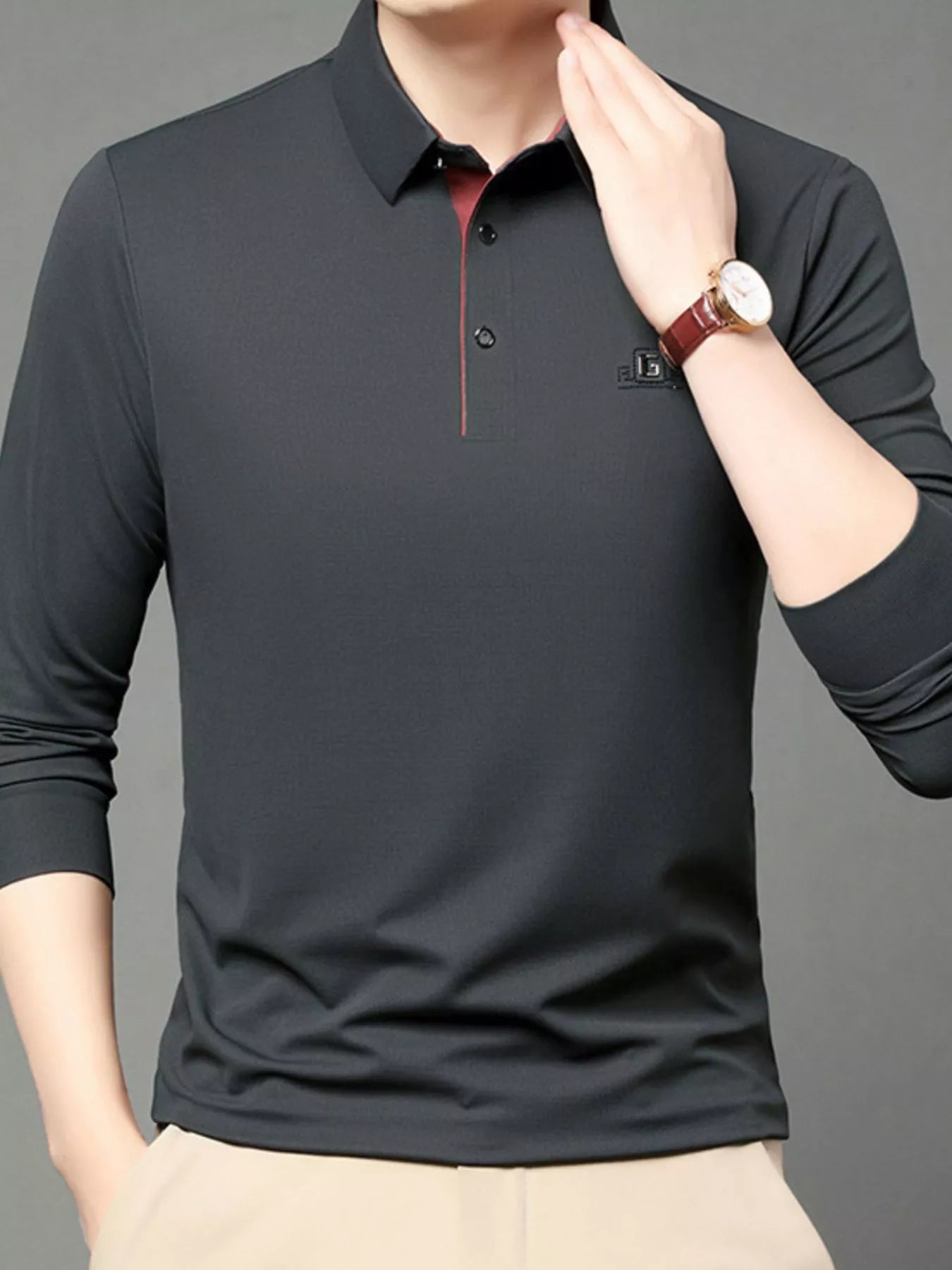 Men's Plus Size Button Detail Long Sleeve Polo | Tampa Bay Discounts