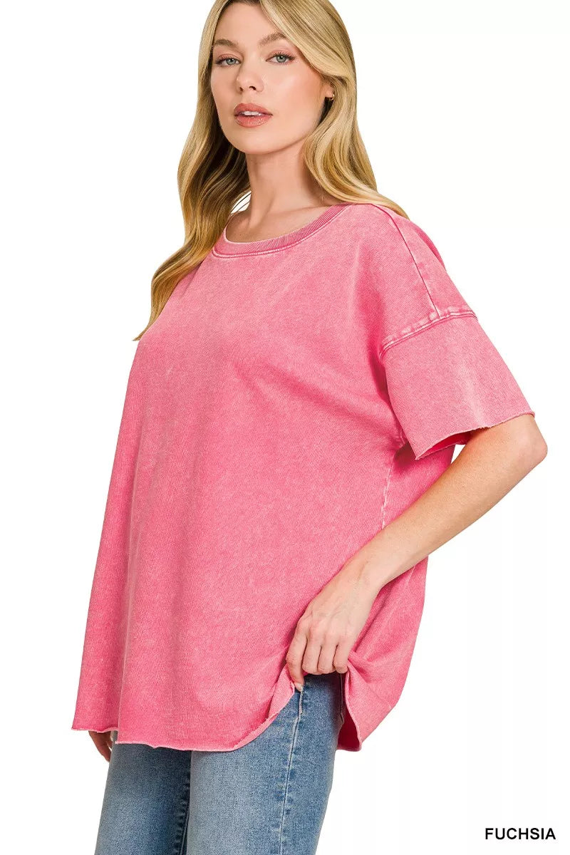 zenana-acid-wash-french-terry-drop-shoulder-raw-edge-top image 2