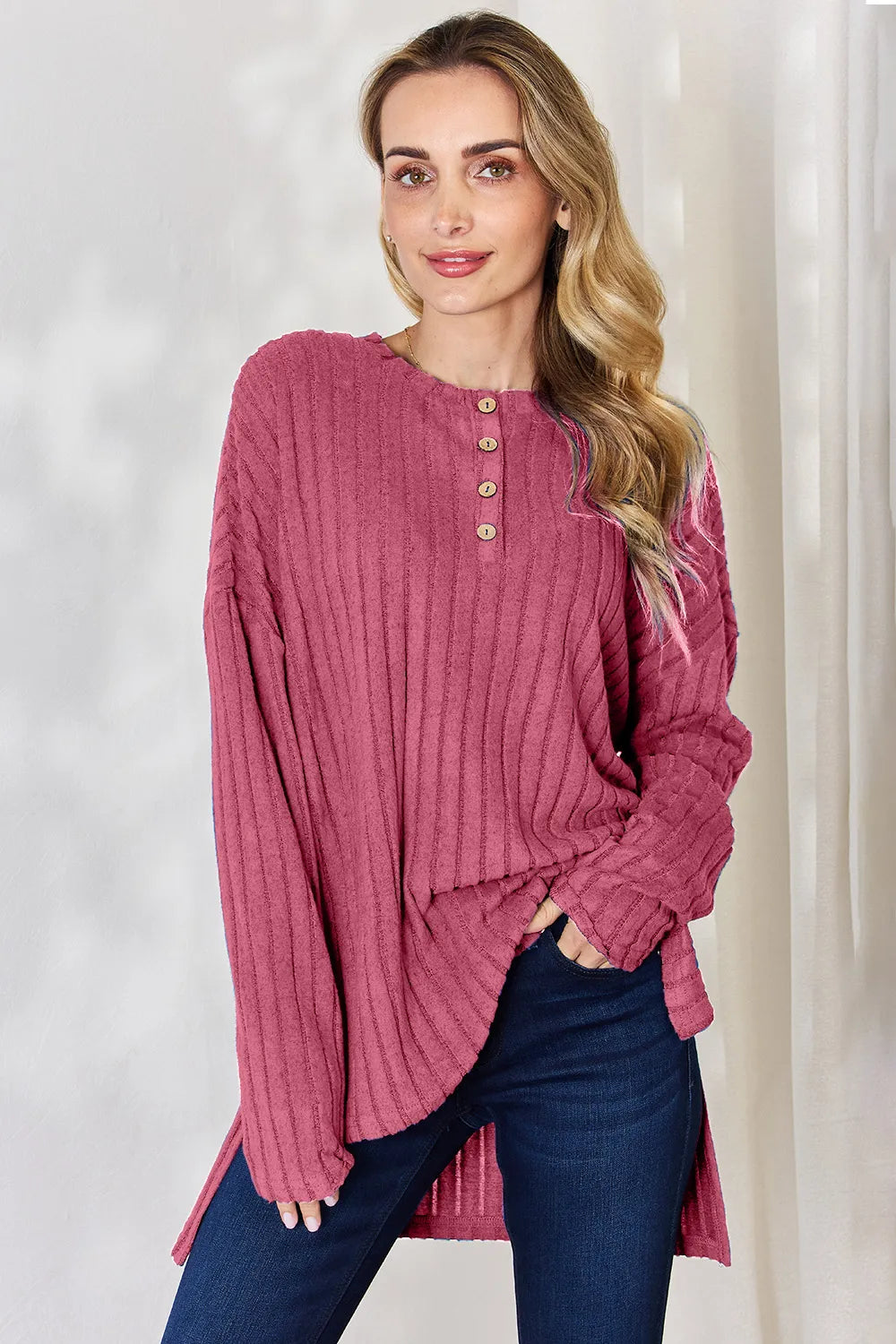 basic-bae-full-size-ribbed-half-button-long-sleeve-high-low-t-shirt image 16
