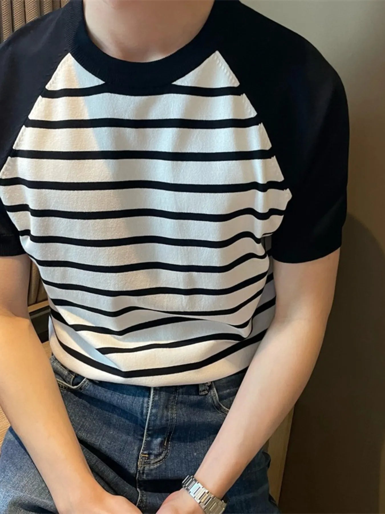 Men's Striped T-Shirt with Raglan Sleeves | Tampa Bay Discounts