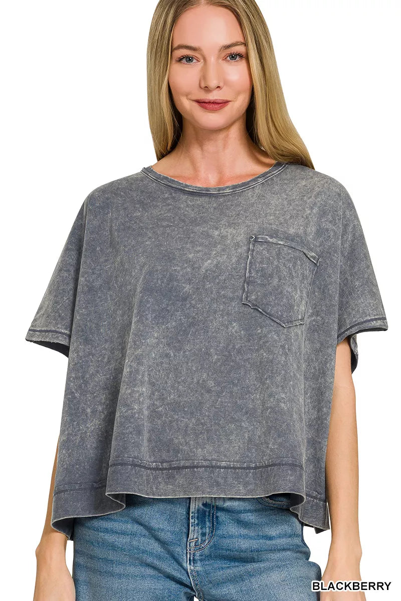 zenana-acid-washed-round-neck-short-sleeve-oversized-t-shirt image 1