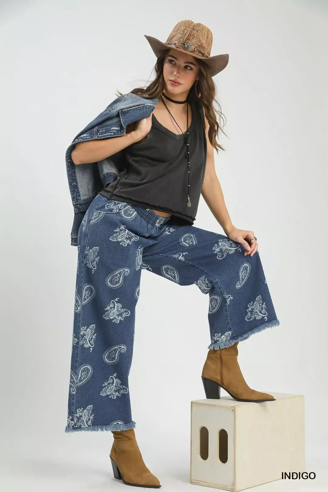 umgee-denim-paisley-wide-leg-pants Image 6