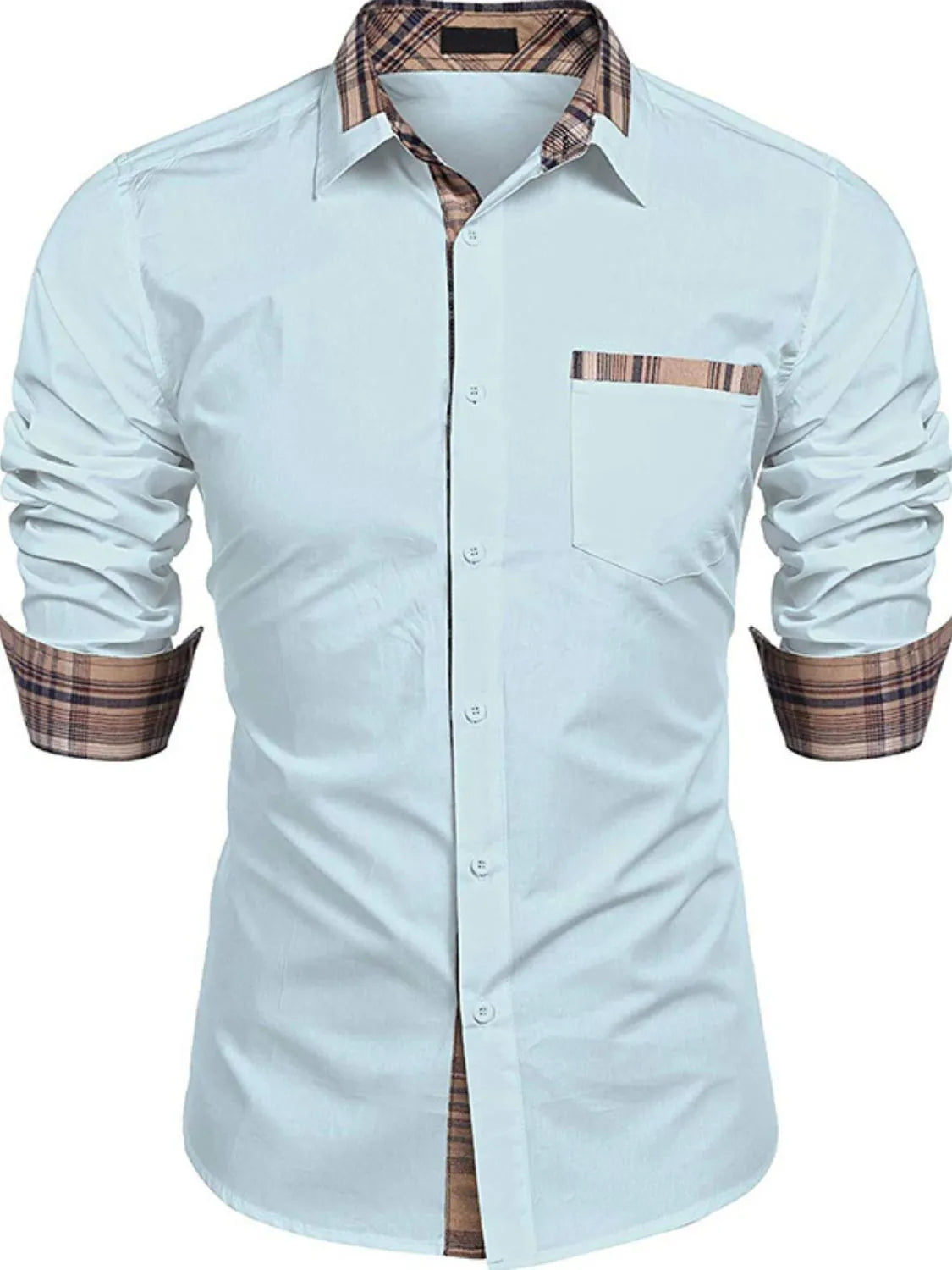 Men's Plaid Collared Neck Long Sleeve Shirt | Tampa Bay Discounts