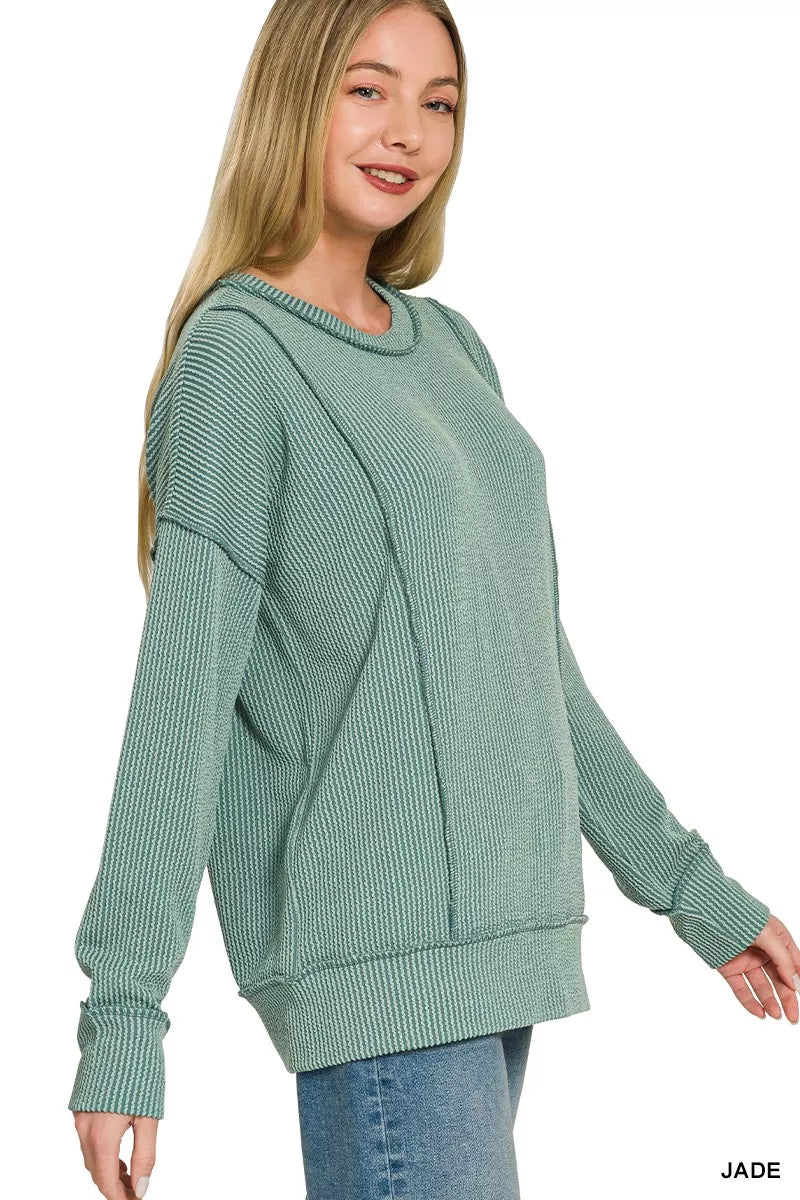 zenana-corded-rib-long-sleeve-round-neck-top-3 image 2