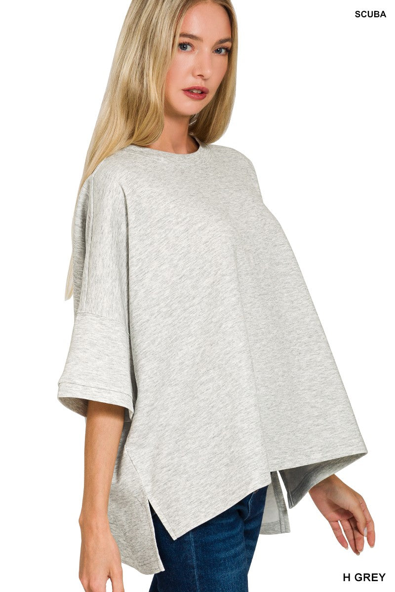 zenana-scuba-round-neck-top-with-side-slits image 3