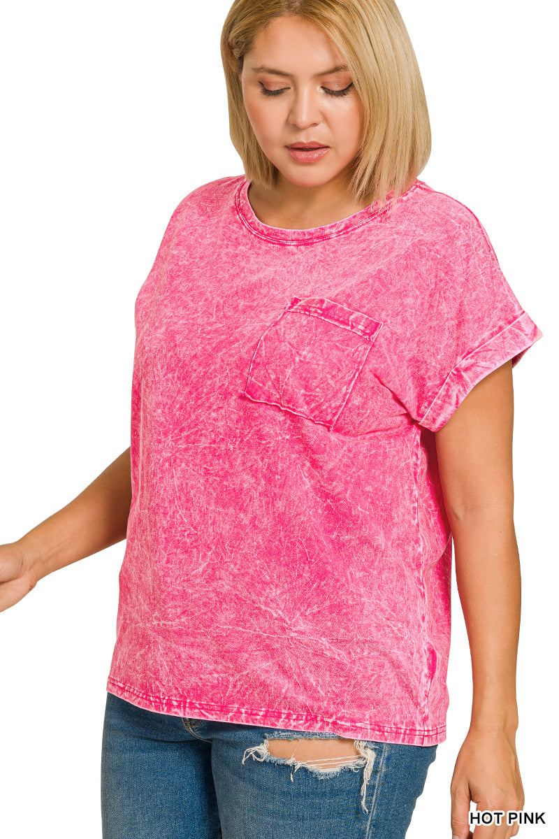 zenana-full-size-crinkle-washed-round-neck-folded-short-sleeve-tee-plus-size-7 image 3