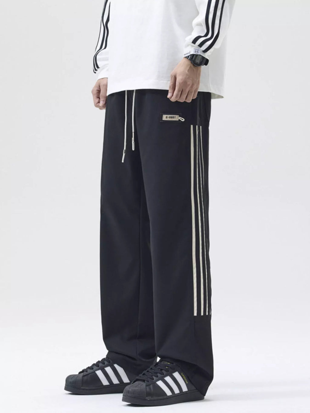 Men's Full Size Side Striped Wide Leg Casual Pants Plus Size | Tampa Bay Discounts