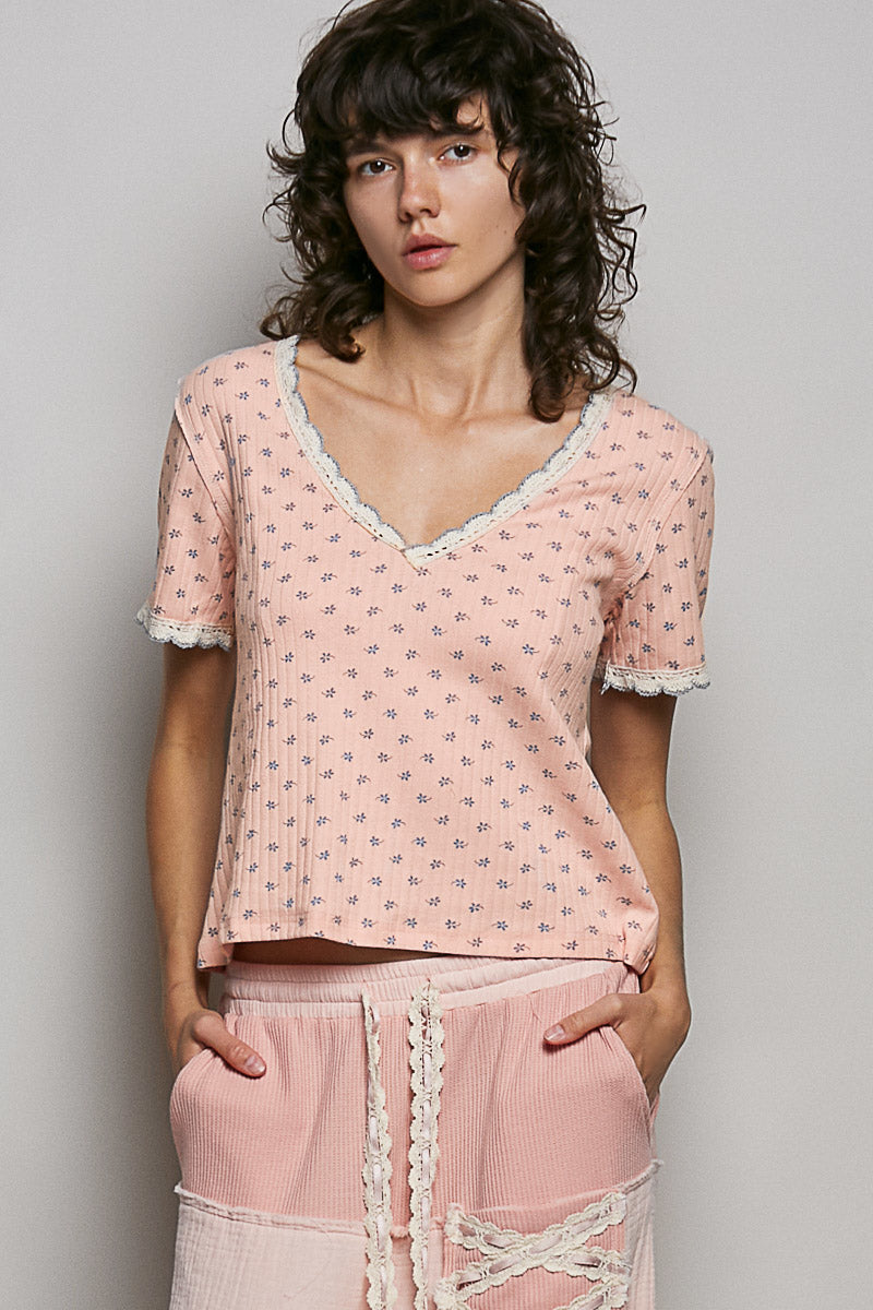pol-floral-v-neck-short-sleeve-rib-t-shirt image 1