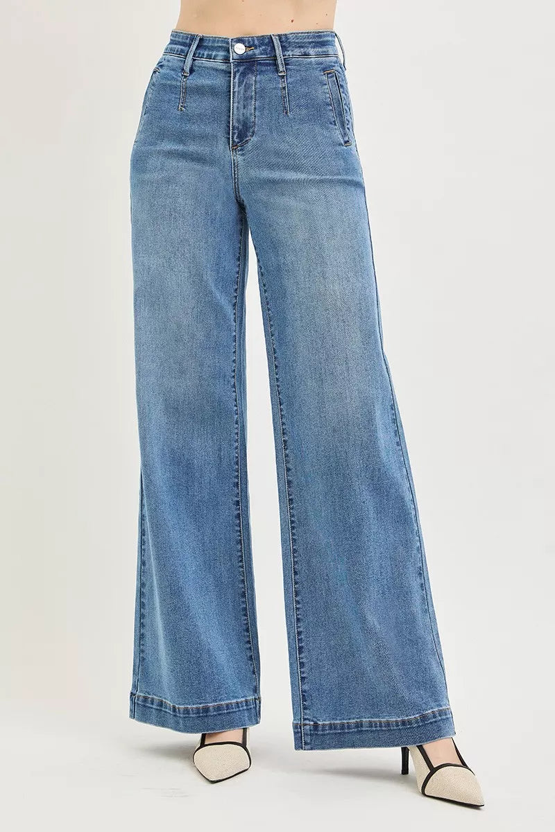 risen-tummy-control-elastic-band-high-rise-wide-jeans Image 2