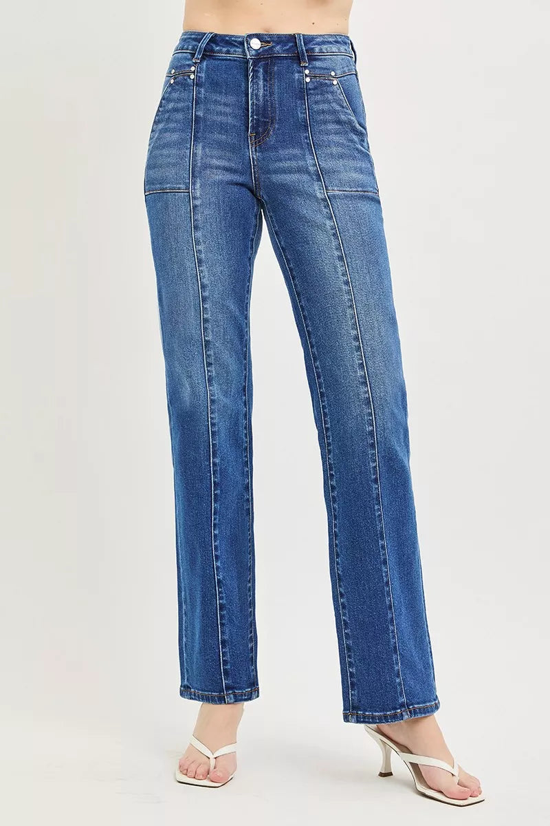 risen-high-rise-straight-patch-pocket-seamed-jeans Image 2