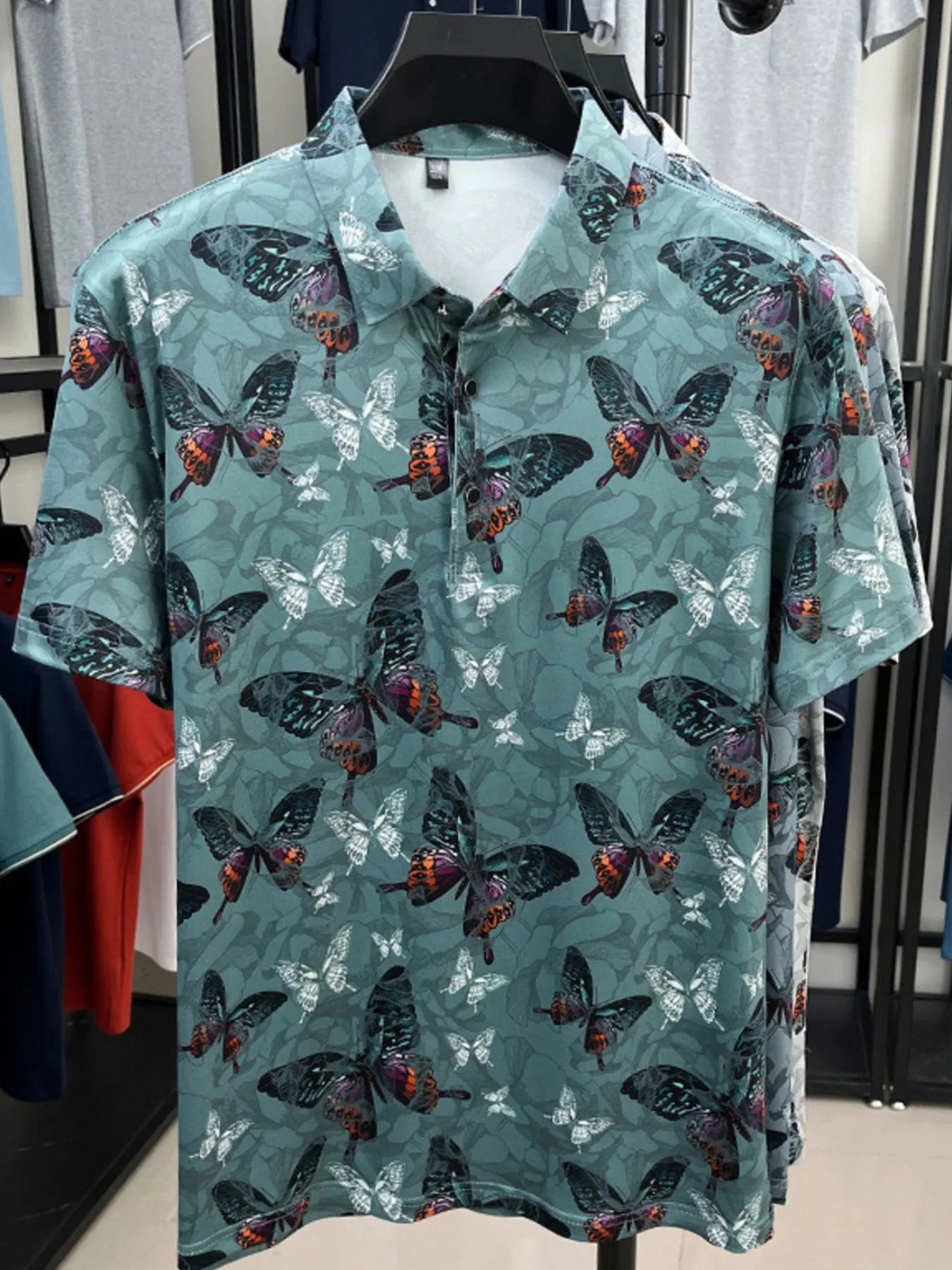 Men's Plus Size Butterfly Print Short Sleeve Polo | Tampa Bay Discounts