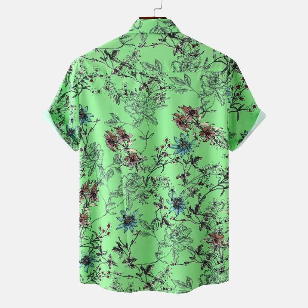 Men's Plus Size Floral Print Short Sleeve Button Down Casual Shirt | Tampa Bay Discounts
