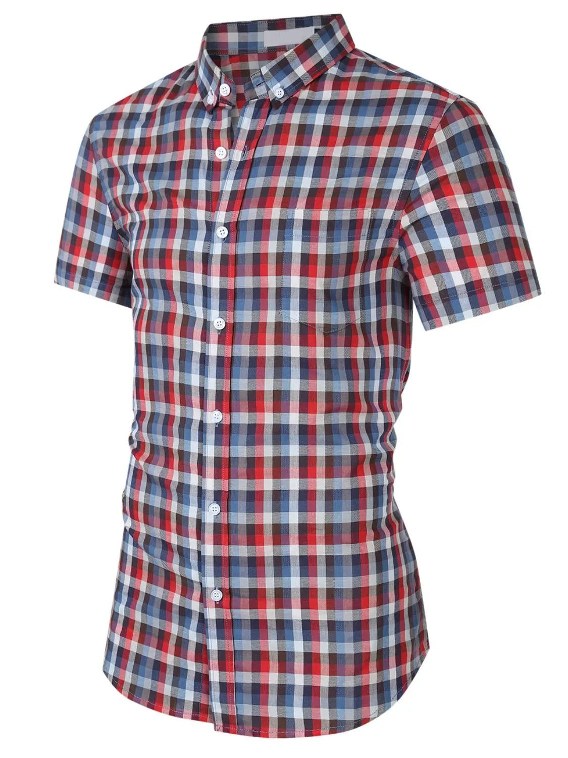 Men's Plaid Collared Neck Short Sleeve Shirt | Tampa Bay Discounts