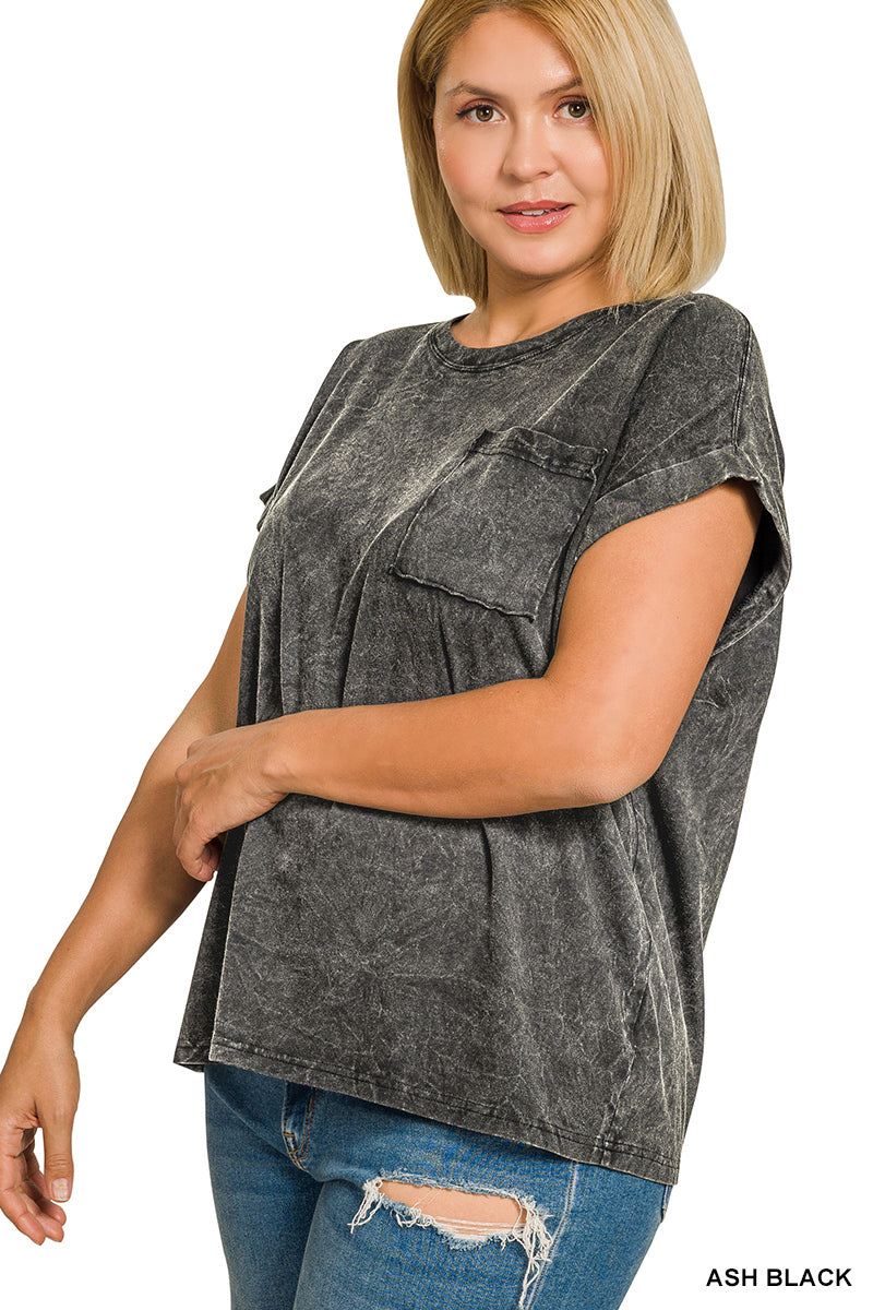 zenana-full-size-crinkle-washed-round-neck-folded-short-sleeve-tee-plus-size-8 image 3