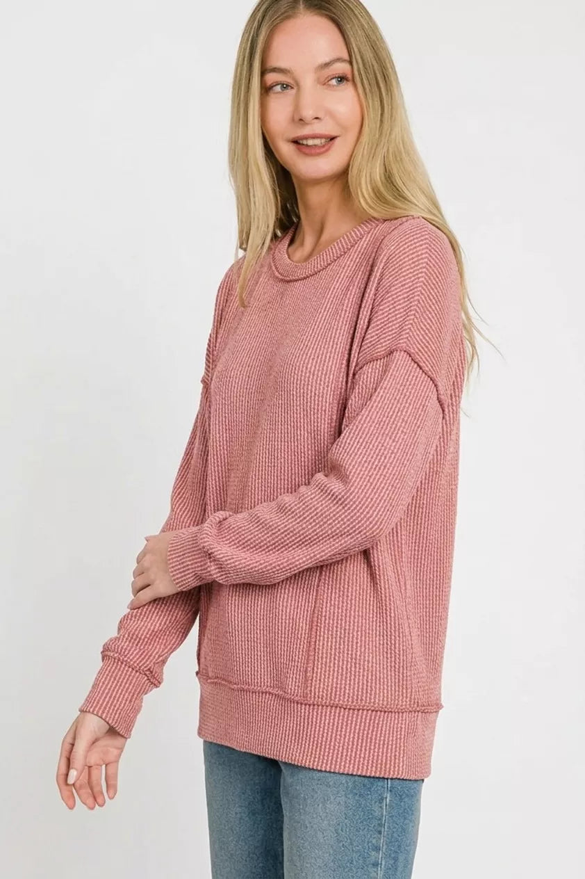 zenana-corded-rib-long-sleeve-round-neck-top-4 image 3