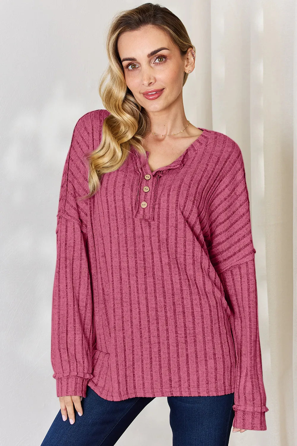 basic-bae-full-size-ribbed-half-button-long-sleeve-t-shirt image 1