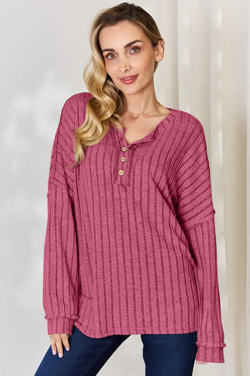 basic-bae-full-size-ribbed-half-button-long-sleeve-t-shirt image 1