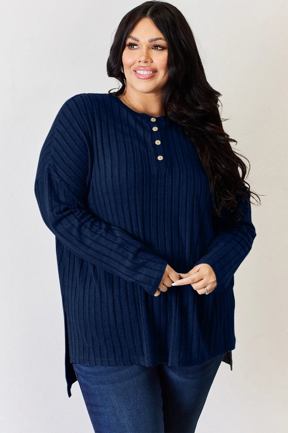 basic-bae-full-size-ribbed-half-button-long-sleeve-high-low-t-shirt image 32