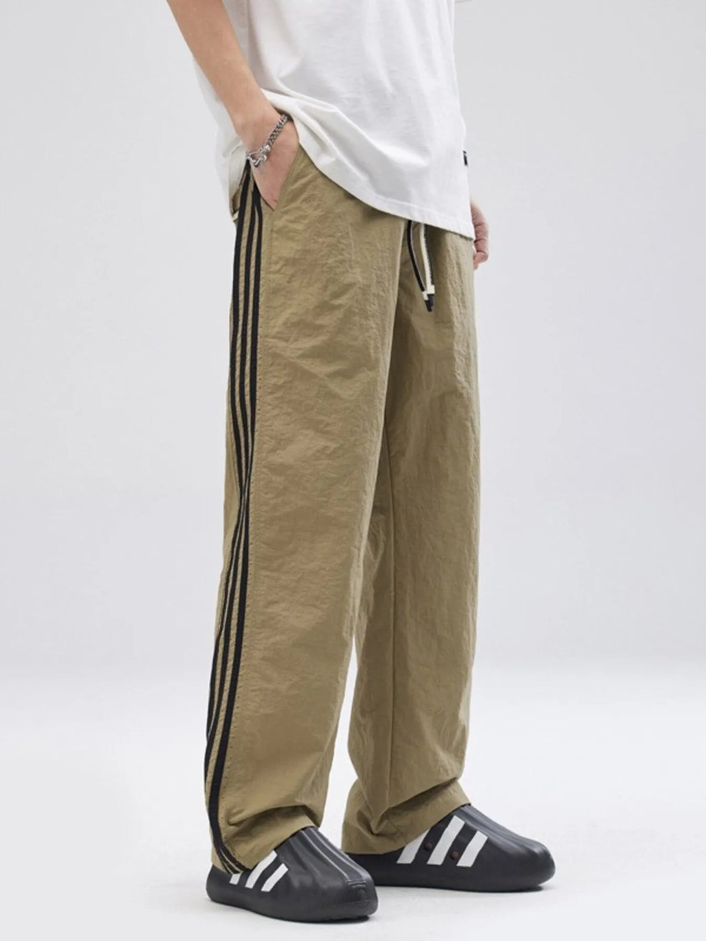 Men's Full Size Side Striped Wide Leg Pants Plus Size | Tampa Bay Discounts