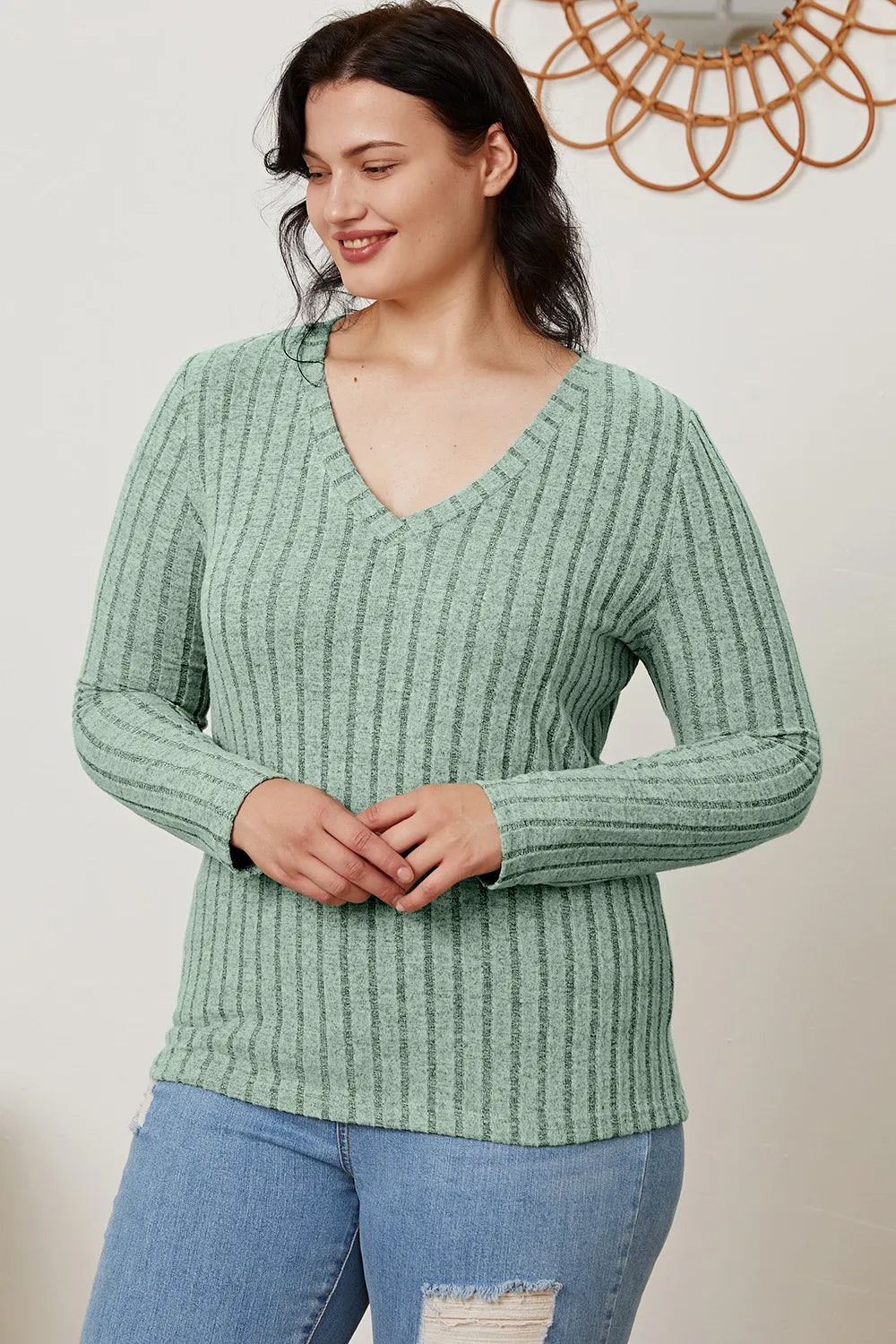 basic-bae-full-size-ribbed-v-neck-long-sleeve-t-shirt image 5