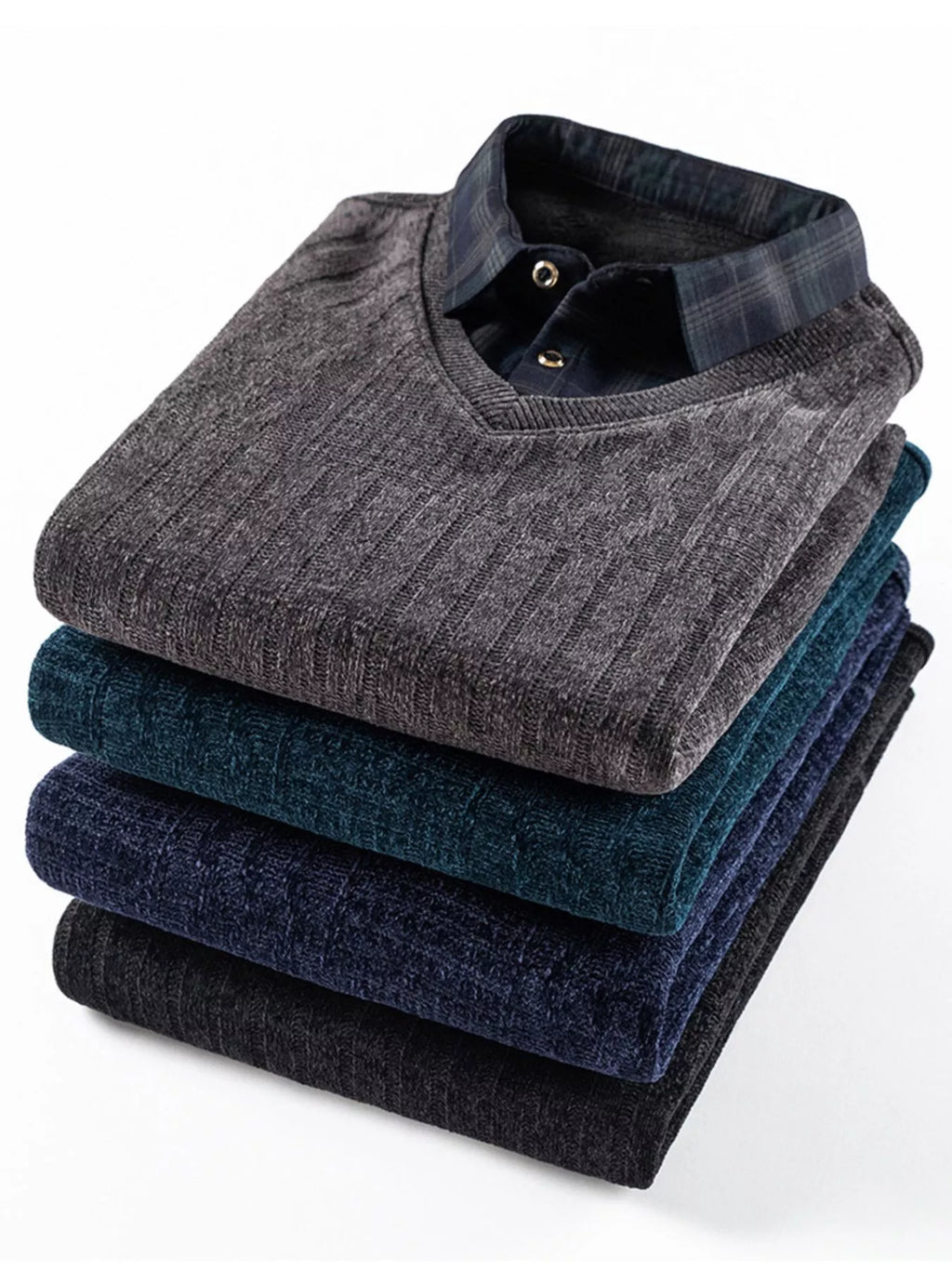 Men's Plus Size Layered Look Plaid Collar Sweater | Tampa Bay Discounts