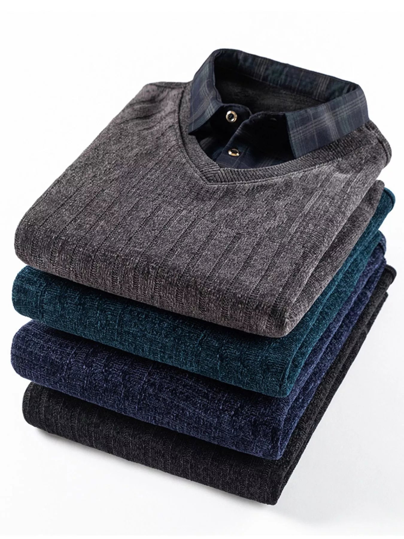 Men's Plus Size Layered Look Plaid Collar Sweater | Tampa Bay Discounts