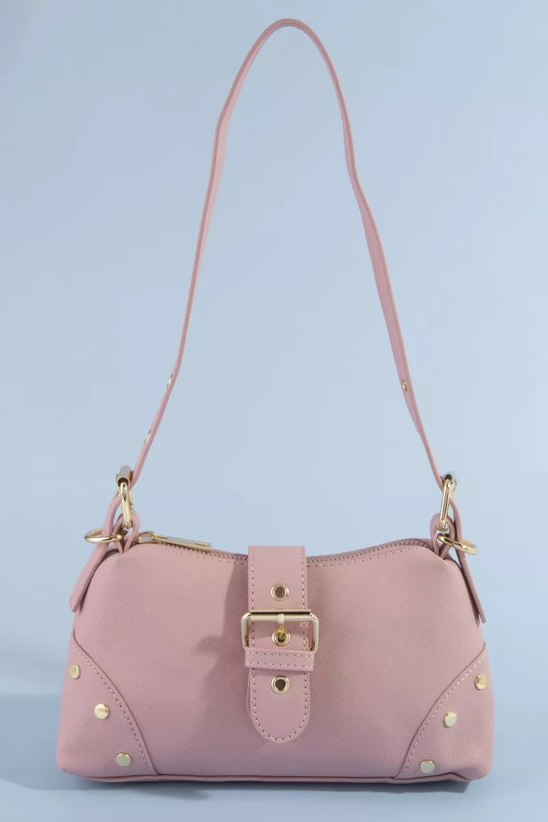 fame-studded-saffiano-buckle-strap-shoulder-bag 2
