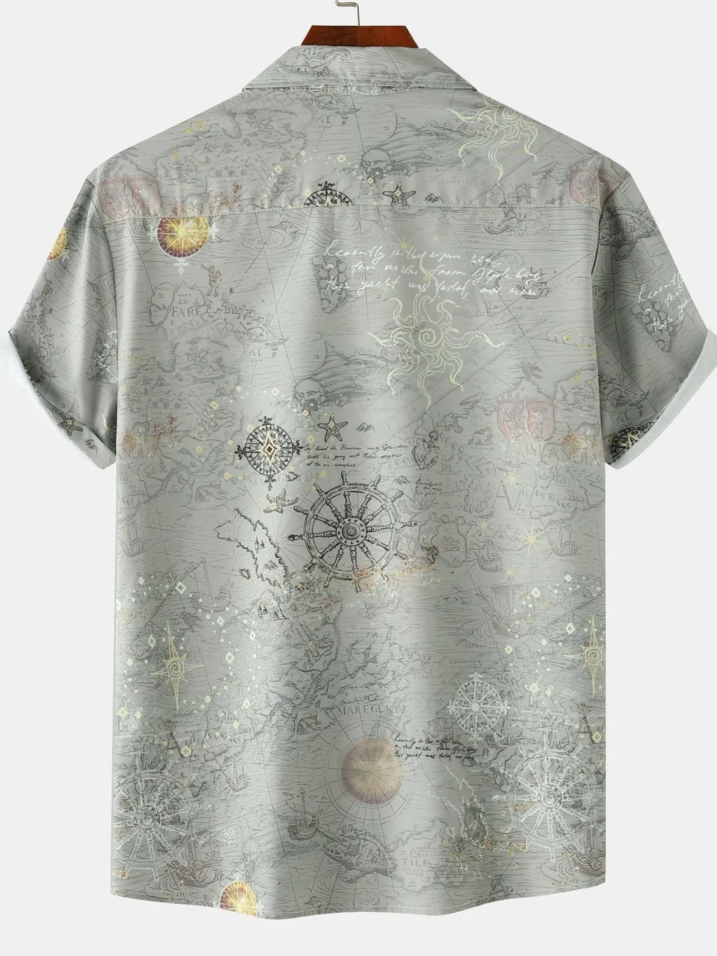 Men's Vintage Map Print Short Sleeve Button Down Shirt | Tampa Bay Discounts